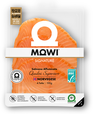 Salmone affumicato norvegese Mowi Signature, 4 fette, 100g.