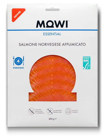 Confezione di salmone norvegese affumicato Mowi, 200g.