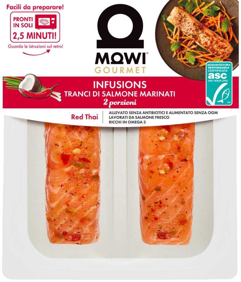 Tranci di salmone marinati Red Thai, pronti in 2,5 minuti.