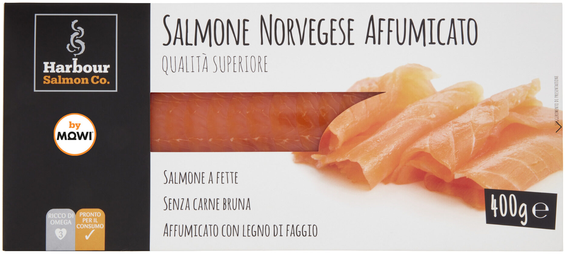 Salmone Norvegese affumicato a fette, 400g.