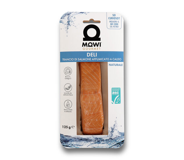 Trancio di salmone affumicato a caldo Mowi Gourmet Deli, 125g, naturale.
