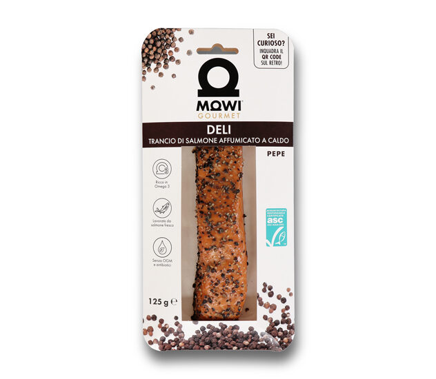 Trancio di salmone affumicato a caldo con pepe, Mowi Gourmet Deli, 125g.
