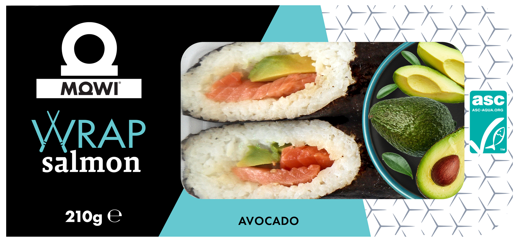 Wrap salmone con avocado e logo Mowi.