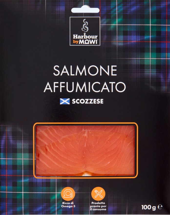 Confezione di salmone affumicato scozzese Harbour by MOWI, ricco di Omega 3.
