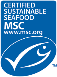 Logo MSC: certificazione di pesca sostenibile con un pesce stilizzato.