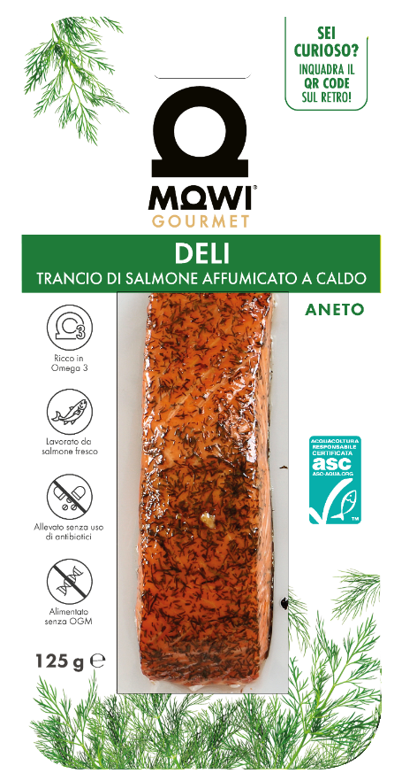 Trancio di salmone affumicato a caldo al gusto aneto, ricco di Omega 3.